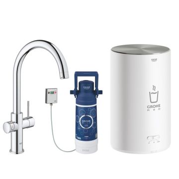 Keittiöhana Grohe Red Duo kromi + kattila + suodatin