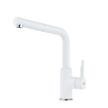 Keittiöhana Franke Urban L, jossa on valkoinen ulosvedettävä käsisuihku