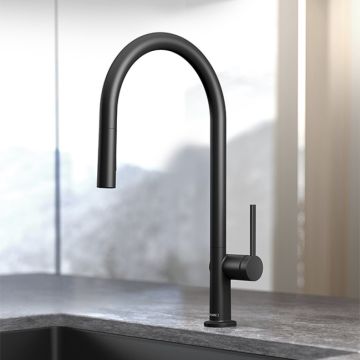 Keittiöhana Hansgrohe Talis M54 210, jossa on ulosvedettävä käsisuihku, mattamusta pinta