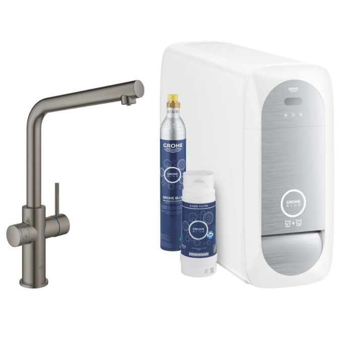 Keittiöhana Grohe Blue Home L Brushed Hard Graphite + vedensuodatin + jäähdytin + kaasupullo