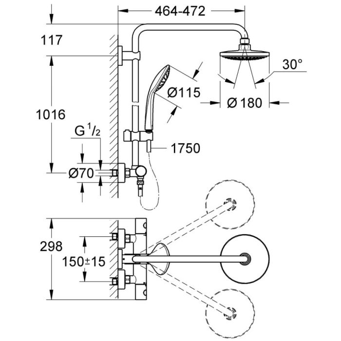 Suihkusetti Grohe Euphoria System 180 kromi