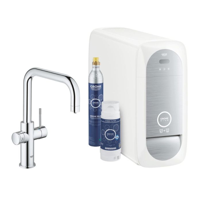 Keittiöhana Grohe Blue Home U + vesisuodatin + jäähdytin + kaasupullo