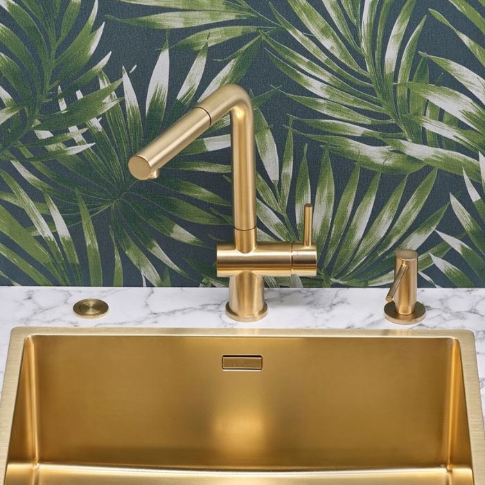 Keittiöhana Reginox Cedar Gold II ulosvedettävällä käsisuihkulla
