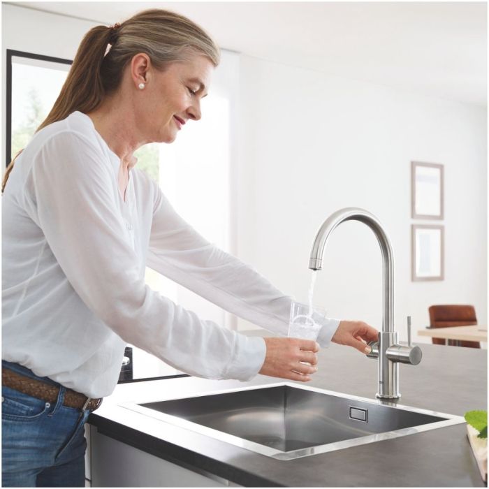 Keittiöhana Grohe Blue Home C Supersteel + suodatin + jäähdytin + hiilidioksidipullo