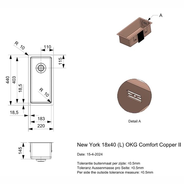 Keittiöallas Reginox New York 18 Comfort Copper II