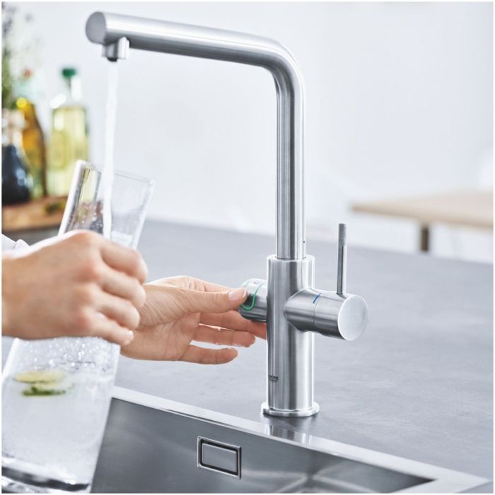 Keittiöhana Grohe Blue Home L Supersteel + vedensuodatin + jäähdytin + kaasupullo
