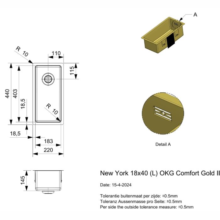 Keittiöallas Reginox New York 18 Comfort Gold II