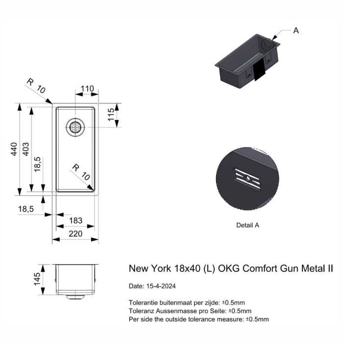 Keittiöallas Reginox New York 18 Comfort Gun Metal II