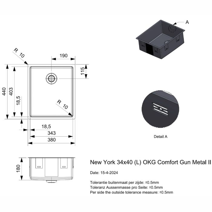 Keittiöallas Reginox New York 34 Comfort Gun Metal II