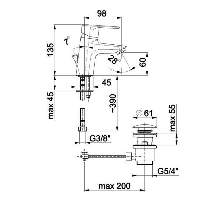 Sekoitin, jossa on saksalainen Armatura-pohjaventtiili