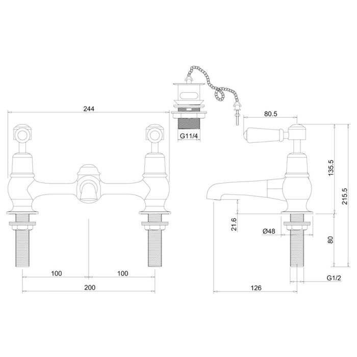 Pesuallashana Burlington Kensington, jossa on 2 pohjaventtiiliä