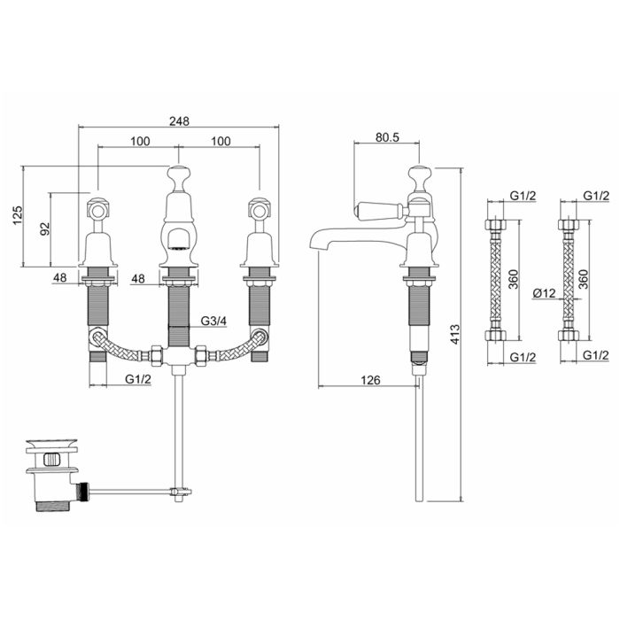 Pesuallashana Burlington Kensington, jossa on 3 pohjaventtiiliä