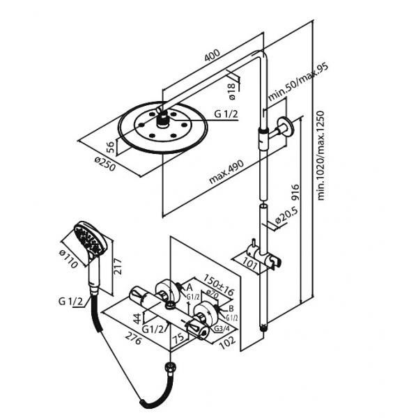 Suihkusetti Damixa Silhouet harjattua messinkiä