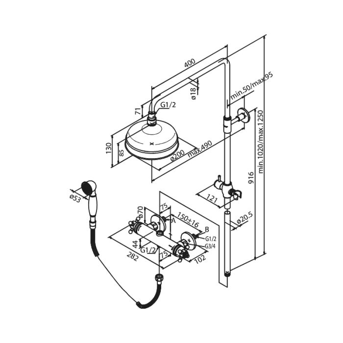 Suihkusetti Damixa Tradition kiillotettu messinki