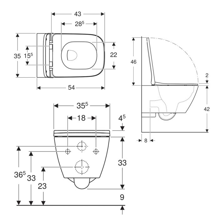 Seinä-WC Geberit Smyle Square Rimfree Rimfree