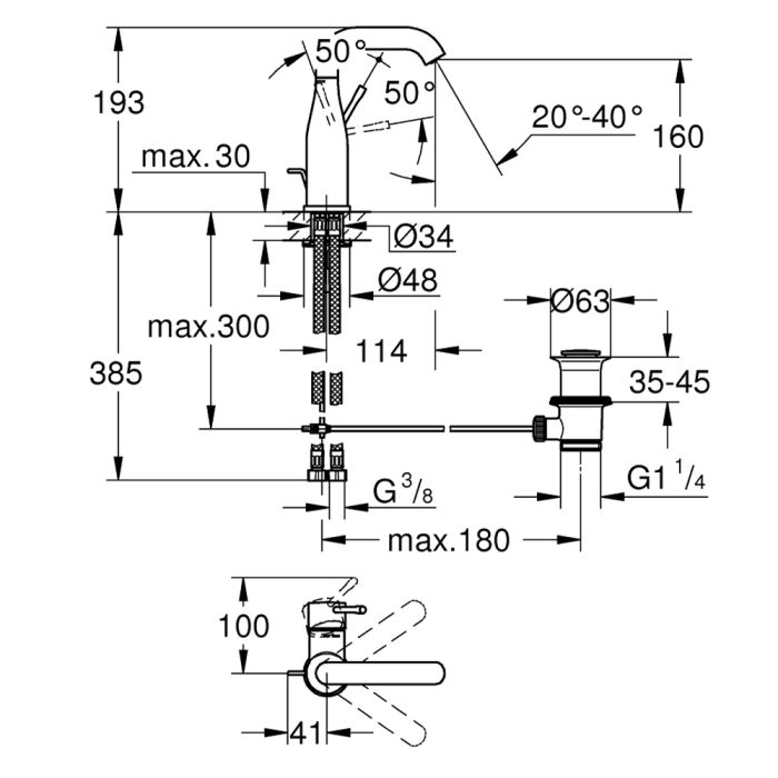 Suihkuhana Grohe Essence M-Size, jossa on harjattu Cool Sunrise -perusventtiili