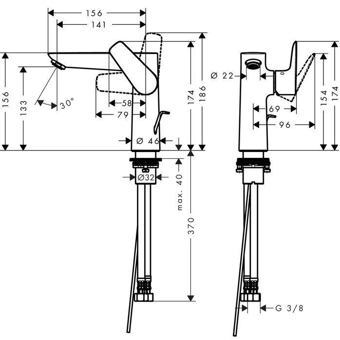 Pesuallashana Hansgrohe Talis E 150, jossa on pohjaventtiili, kiillotettu kultainen pinta