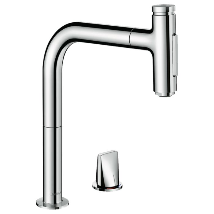 Keittiöhana Hansgrohe Metris Select M71 200 kromi, jossa on ulosvedettävä käsisuihku