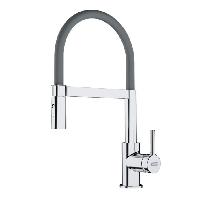 Keittiöhana Franke Lina Semi Pro kromi/kivenharmaa, jossa on ulosvedettävä käsisuihku