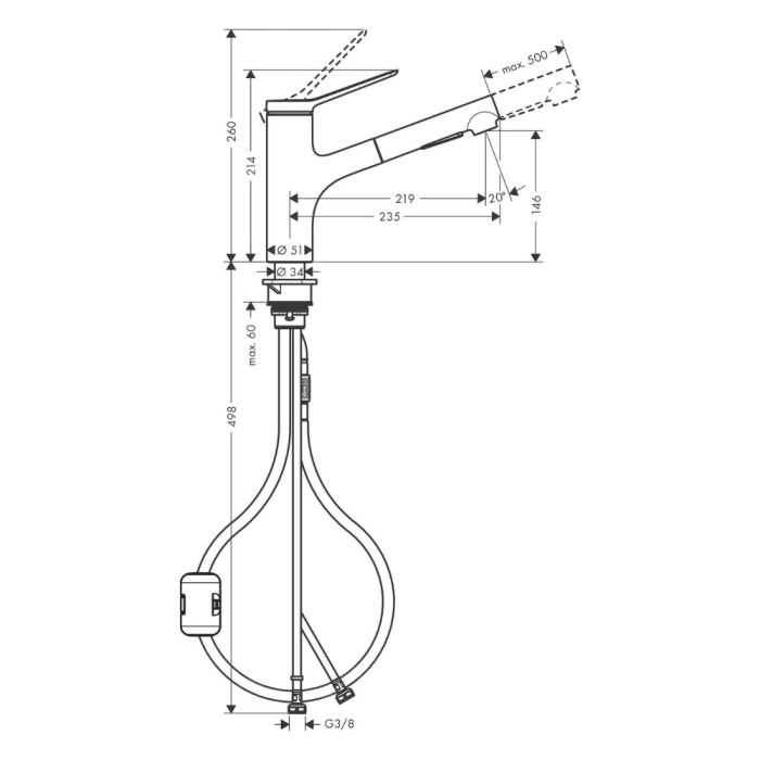 Keittiöhana Hansgrohe Zesis M33 150 mattamusta, jossa on ulosvedettävä käsisuihku
