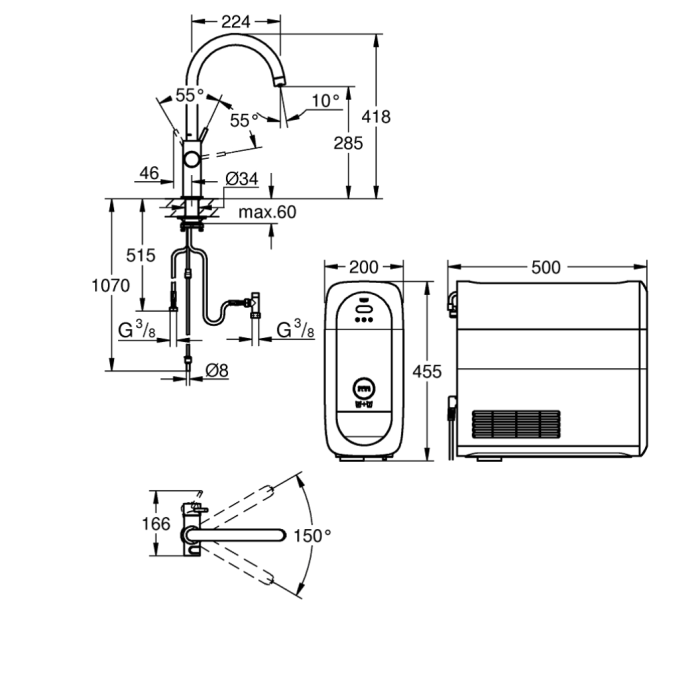 Keittiöhana Grohe Blue Home samettimusta + vedensuodatin + jäähdytin + kaasupallo + kaasupallo