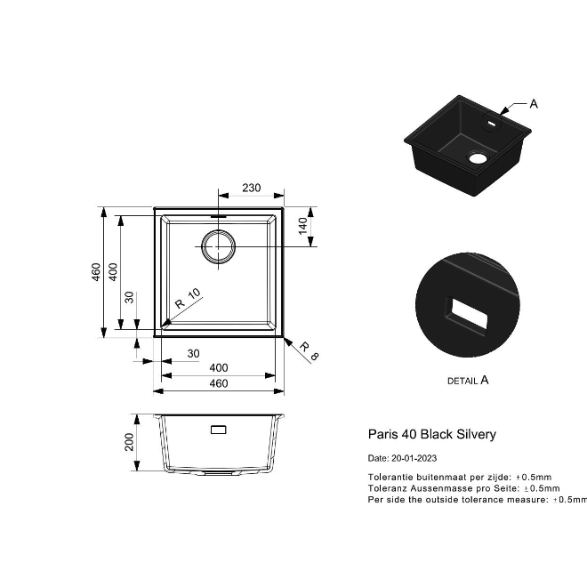 Keittiöallas Reginox Paris 40 Musta Hopeinen