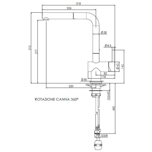Keittiöhana Reginox Cedar Black, jossa on ulosvedettävä käsisuihku
