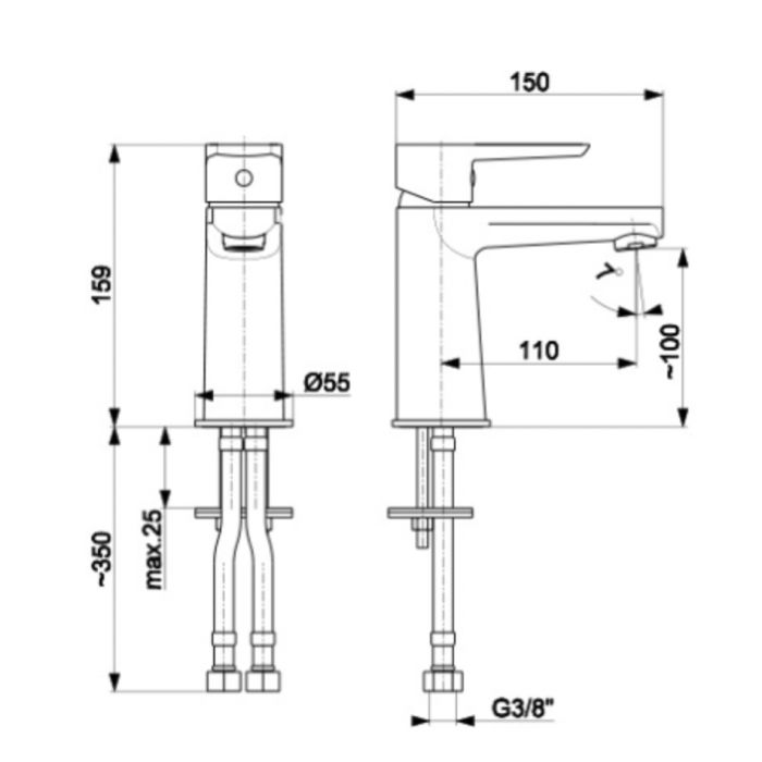 Pesuallashana Armatura Narva musta, jossa on pohjaventtiili