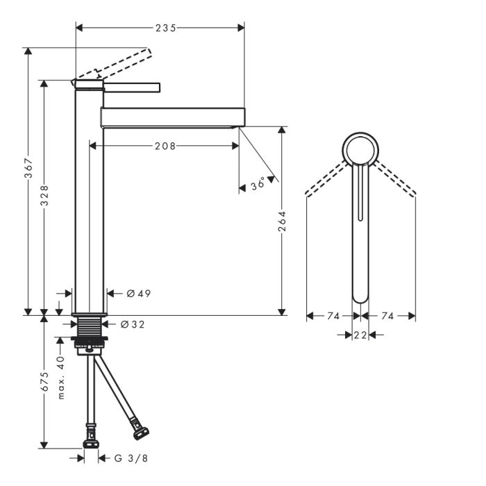 Pesuallashana Hansgrohe Finoris 260, jossa on kromattu pohjaventtiili